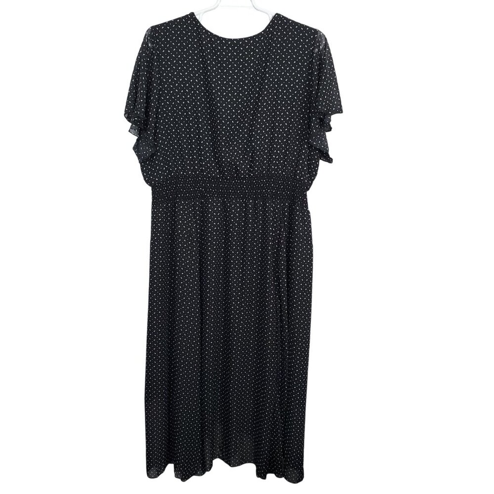 Lane Bryant 26 28 Dress Chiffon Polka Dot Maxi Flutter Sleeve Smocked Waist Lace - Picture 3 of 14
